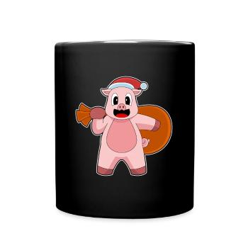 Schwein Weihnachten Weihnachtssack - Tasse einfarbig - Schwarz - Vorne