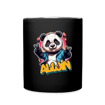 ALWIN - Handsome Boy Name with Cool Panda - Full Colour Mug - black - Front