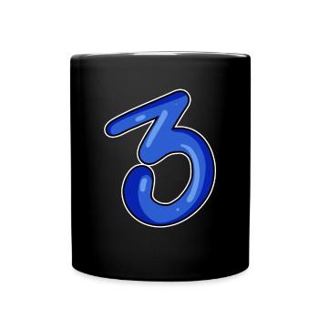 Drei - 3 - Nummer 3 - Zahl 3 - Tasse einfarbig - Schwarz - Vorne