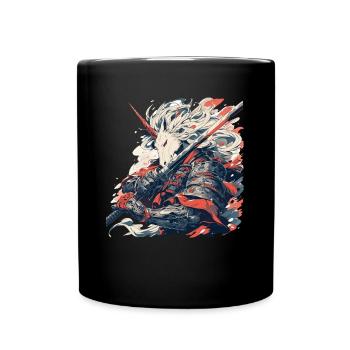 Unicorn Samurai Kawaii Japanese - Full Colour Mug - black - Front