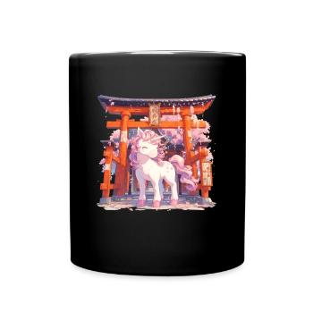 Unicorn Torii Gate Kawaii Japanese - Full Colour Mug - black - Front