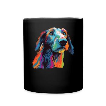 Watercolor Colorful Scottish Deerhound - Full Colour Mug - black - Front