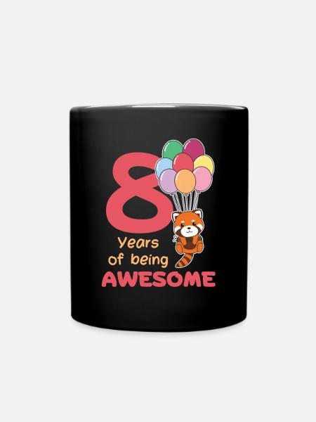 Roter Panda zum 8. Geburtstag Kinder acht Jahre - Tasse einfarbig - Schwarz