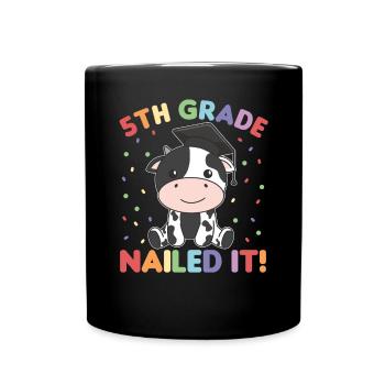 Kids 5th Grade nailed it Cow Graduation - Full Colour Mug - black - Front