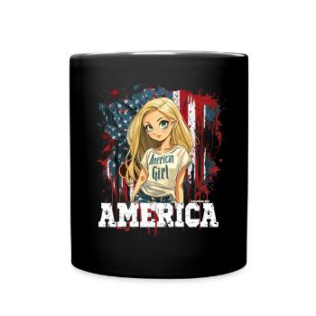 Patriotisches Amerikanisches Mädchen USA für - Tasse einfarbig - Schwarz - Vorne