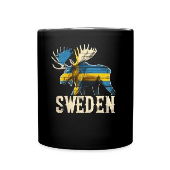 Elch mit Schweden Flagge - Tasse einfarbig - Schwarz - Vorne