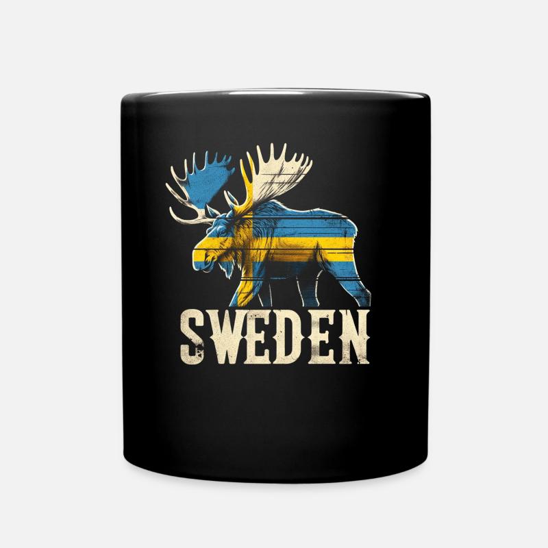 Moose with Sweden flag - Full Colour Mug - black
