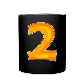 Zwei - 2 - Nummer Zahl - Tasse einfarbig - Schwarz - Vorne