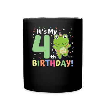 Frog for 4th birthday children four years old - Full Colour Mug - black - Front