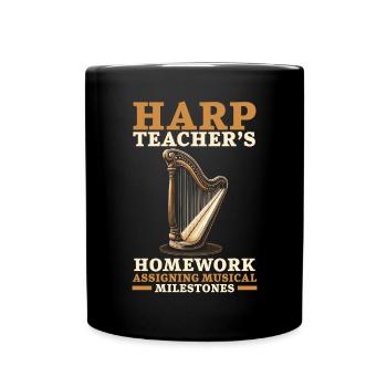 Harfenlehrer Harfenist Musikinstrument Harfenspieler - Tasse einfarbig - Schwarz - Vorne