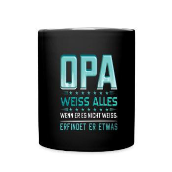 Opa T-Shirt weiß alles | Lustiges Spruch Shirt - Tasse einfarbig - Schwarz - Vorne