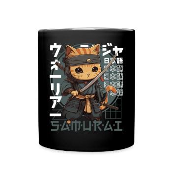 Chat Samouraï Chat Ninja Japonais Kawaii - Mug uni - noir - Devant