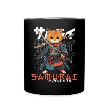 Samurai Cat Kawaii Japanese Ninja Cat - Full Colour Mug - black - Front