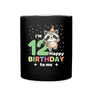 Raccoon for 12th birthday for children twelve years - Full Colour Mug - black - Front