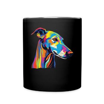 Aquarelle lévrier coloré - Mug uni - noir - Devant