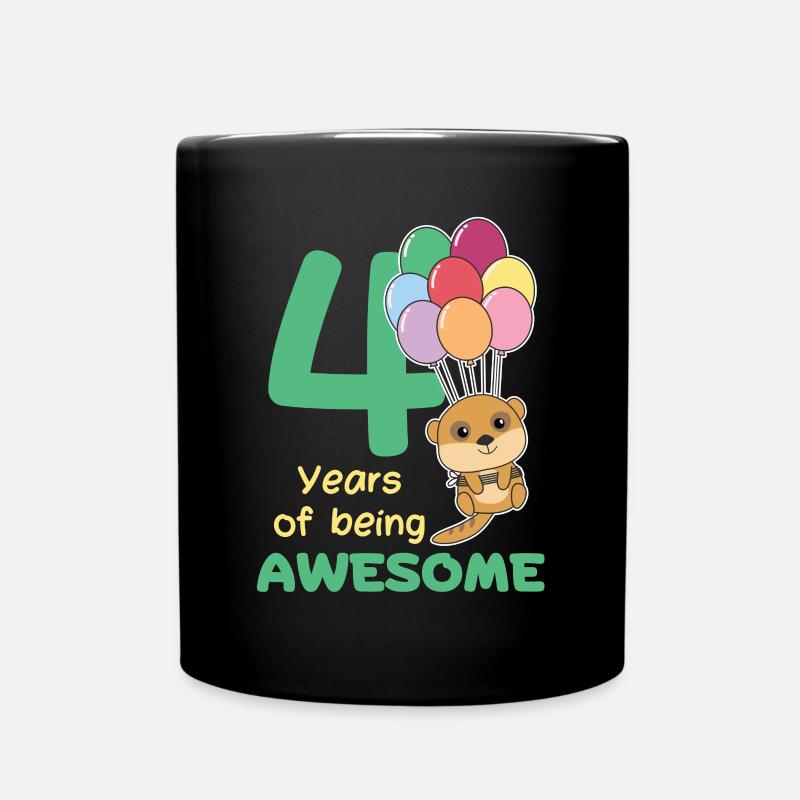 Erdmännchen zum 4. Geburtstag Kinder vier Jahre - Tasse einfarbig - Schwarz