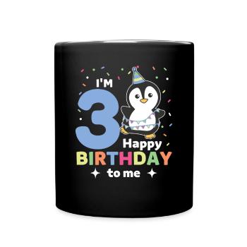 Penguin for 3rd birthday children three years old - Full Colour Mug - black - Front