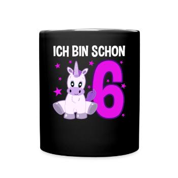 Einhorn Geburtstag 6 Jahre Zauber - Tasse einfarbig - Schwarz - Vorne