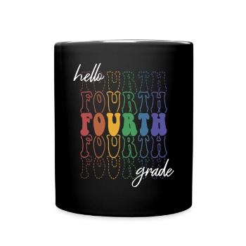 Hallo 4. Klasse Retro Groovy Grundschule Geschenk - Tasse einfarbig - Schwarz - Vorne
