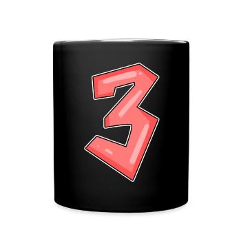 Drei - 3 - Nummer 3 - Zahl 3 - Tasse einfarbig - Schwarz - Vorne