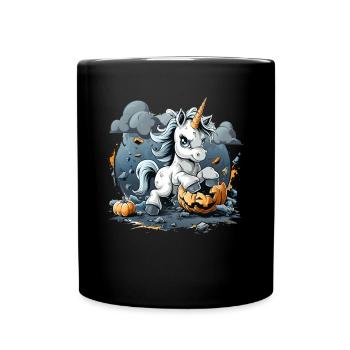 Unicorn Pumpkin Halloween Kawaii - Full Colour Mug - black - Front