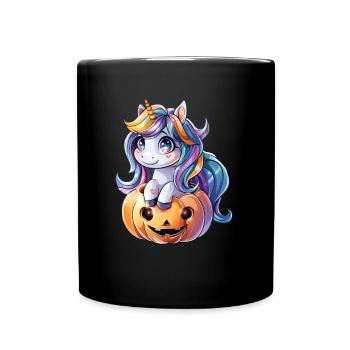 Unicorn Pumpkin Halloween Kawaii - Full Colour Mug - black - Front