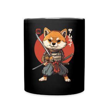 Samurai Dog Kawaii Japanese Ninja Shiba Inu - Full Colour Mug - black - Front