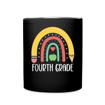 4th Grade Rainbow Pencil School Elementary School - Full Colour Mug - black - Front