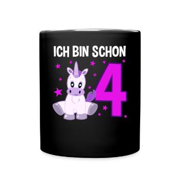 Unicorn Glitter Party 4 Years of Magic - Full Colour Mug - black - Front