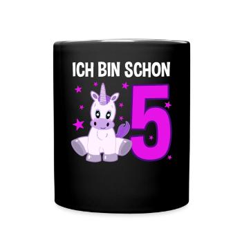 Einhorn 5. Geburtstag Sternenfest - Tasse einfarbig - Schwarz - Vorne