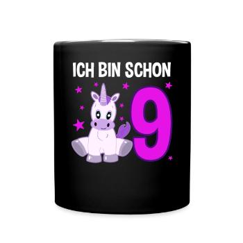 Einhorn Wunder 9 Jahre Geburtstagszauber - Tasse einfarbig - Schwarz - Vorne