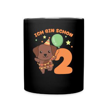 Ich bin schon 2 Hunde Geburtstags Kinder - Tasse einfarbig - Schwarz - Vorne