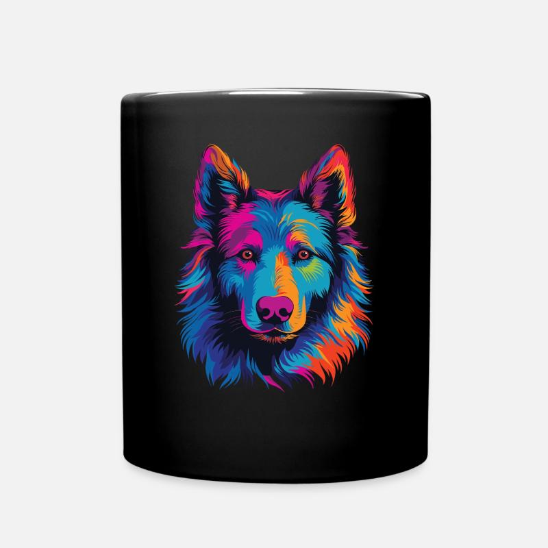 Aquarelle coloré chien de berger belge - Mug uni - noir