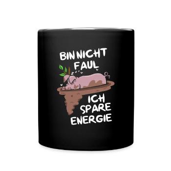 I'm not lazy, I save energy, pot-bellied pig - Full Colour Mug - black - Front