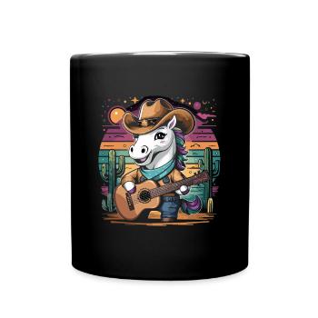 Country-Musik Einhorn mit Gitarre Western - Tasse einfarbig - Schwarz - Vorne