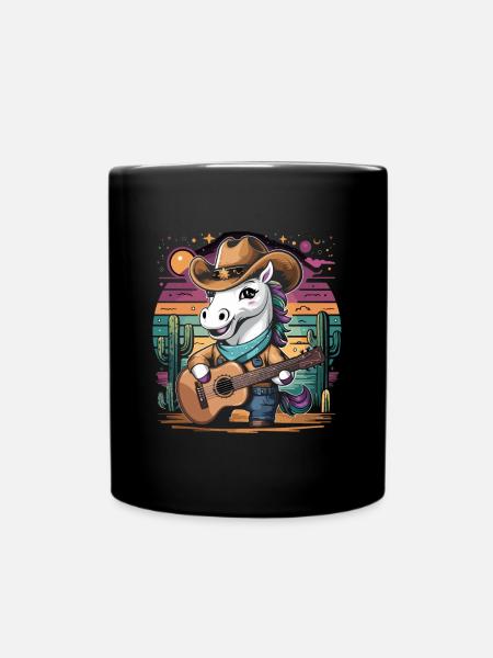 Country-Musik Einhorn mit Gitarre Western - Tasse einfarbig - Schwarz