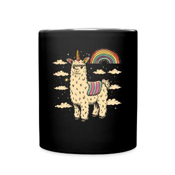 Flippiges Alpaka mit bunten Regenbogen-Streifen - Tasse einfarbig - Schwarz - Vorne
