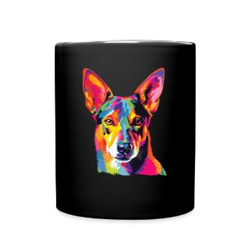 Wasserfarben Farbenfroher Basenji - Tasse einfarbig - Schwarz - Vorne