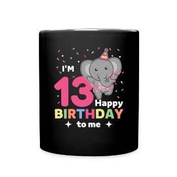 Elephant for 13th birthday for children thirteen - Full Colour Mug - black - Front