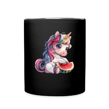 Einhorn Wassermelone Kawaii Japanisch - Tasse einfarbig - Schwarz - Vorne
