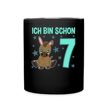 Siebenjährige Partyeselchen Glücksbringer - Tasse einfarbig - Schwarz - Vorne