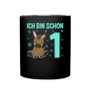 Cute donkey celebrates first birthday - Full Colour Mug - black - Front