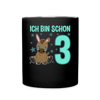 Dreijähriges Festeselchen Glückwunschmotiv - Tasse einfarbig - Schwarz - Vorne