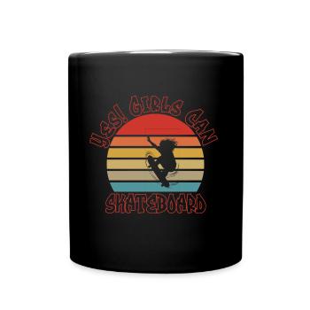 Yes! Girls Can Skateboard Retro Sunset Design - Full Colour Mug - black - Front
