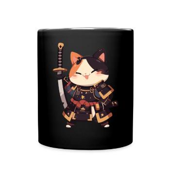 Chat samouraï Kawaii Chat ninja japonais - Mug uni - noir - Devant