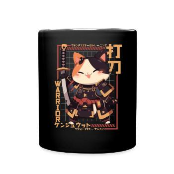 Samurai Cat Kawaii Japanese Ninja Cat - Full Colour Mug - black - Front