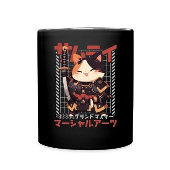 Chat samouraï Kawaii Chat ninja japonais - Mug uni - noir - Devant