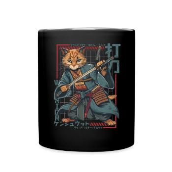 Samurai Cat Kawaii Japanische Ninja Katze - Tasse einfarbig - Schwarz - Vorne