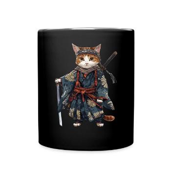 Samurai Cat Kawaii Japanische Ninja Katze - Tasse einfarbig - Schwarz - Vorne
