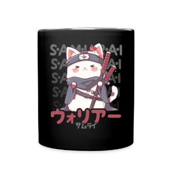 Samurai Cat Kawaii Japanese Ninja Cat - Full Colour Mug - black - Front